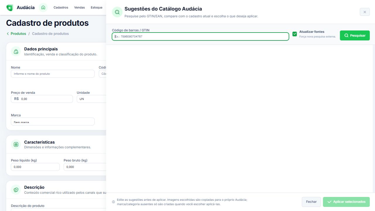 Painel real Sugestões do Catálogo Audácia