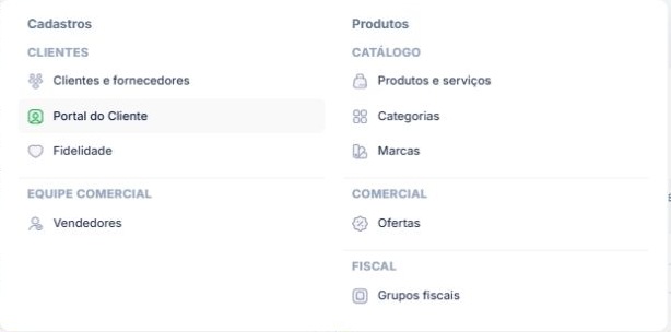 Menu Cadastros com Portal do Cliente e Fidelidade