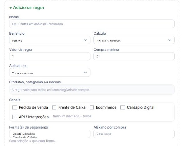 Início real do formulário de nova regra