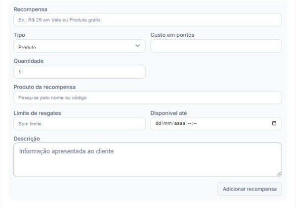 Formulário real de recompensa por produto