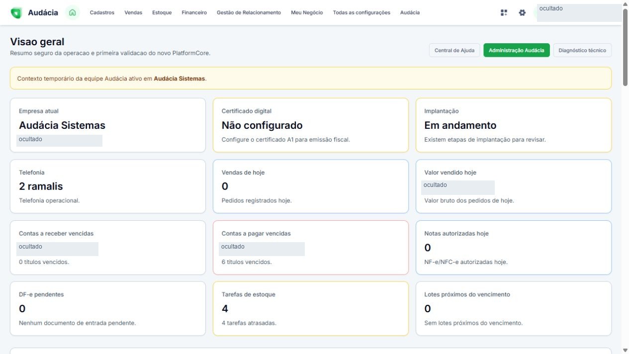 Tela real de Visão geral; dados privados ocultados quando aplicável