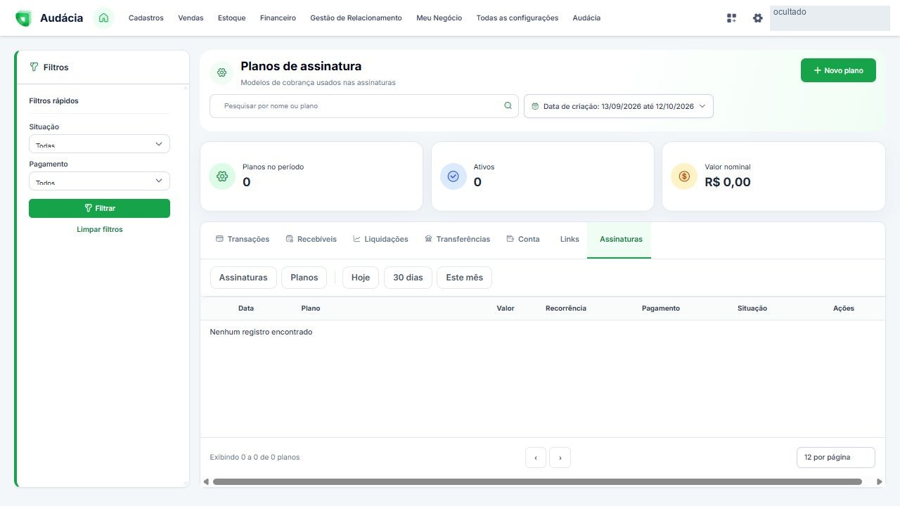 Listagem de planos recorrentes