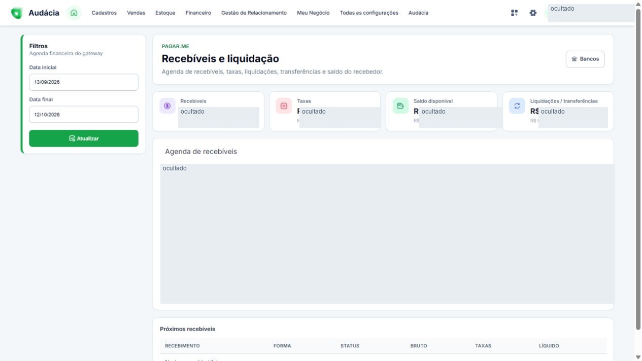 Análise de recebíveis e liquidação; valores ocultados