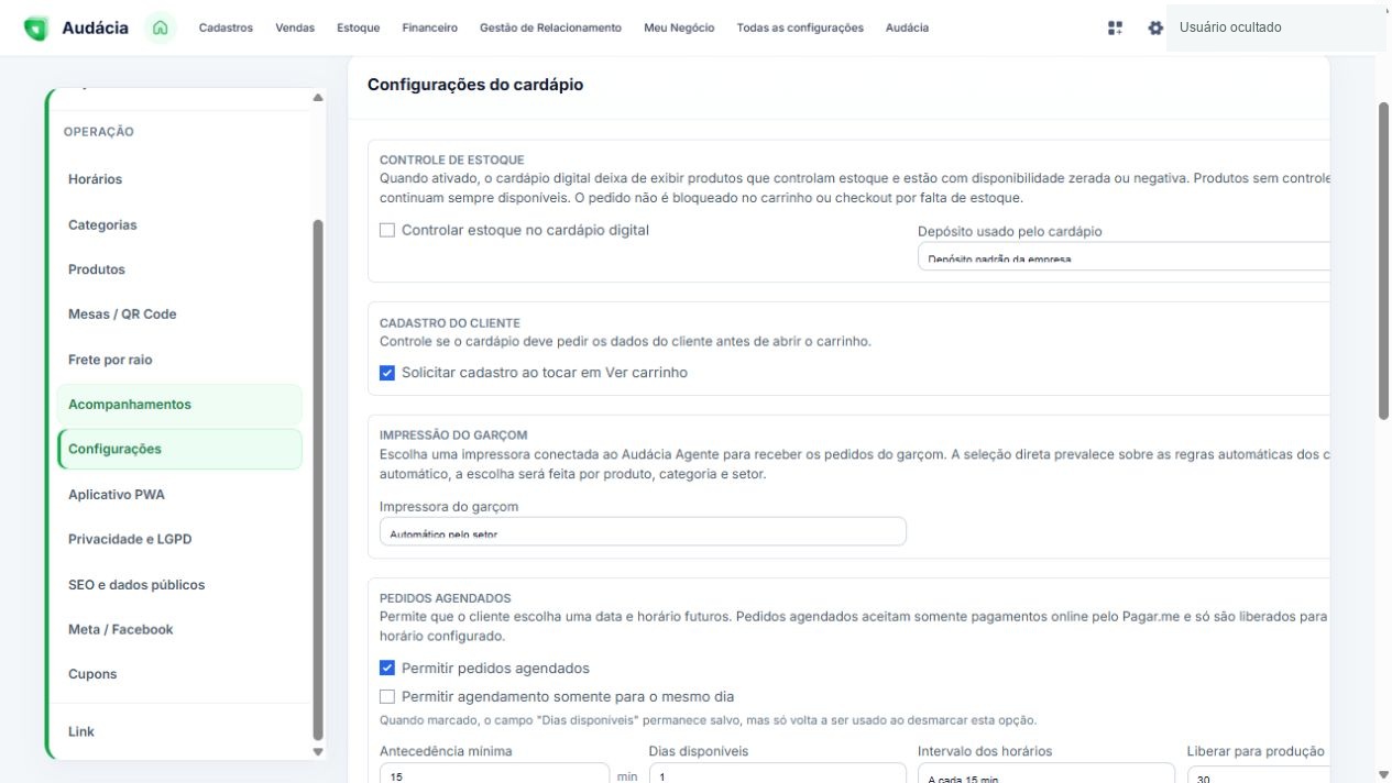 Regras de estoque, cadastro do cliente, impressão e pedidos agendados
