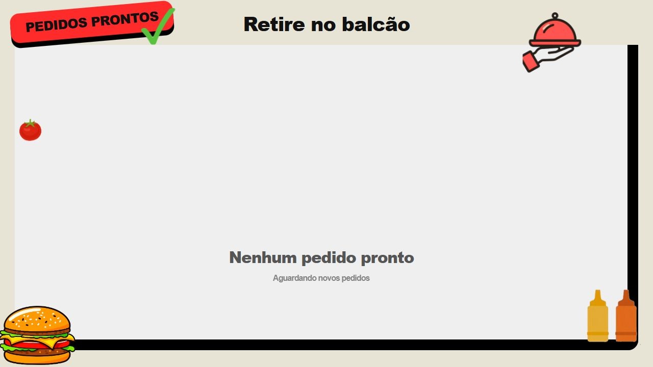 Monitor de pedidos prontos exibindo o estado sem pedidos